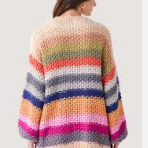 Chunky Multicolor Striped Crochet Cardigan Sweater - Picture 2 of 7